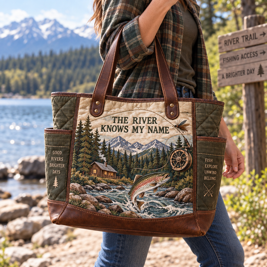 River Knows My Name Vintage Fly Fishing Canvas Tote Bag