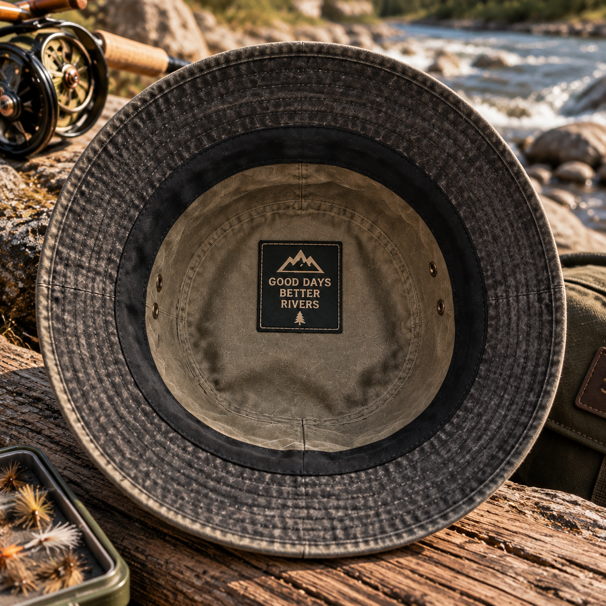 Follow The River Fishing Vintage Fly Fishing Bucket Hat