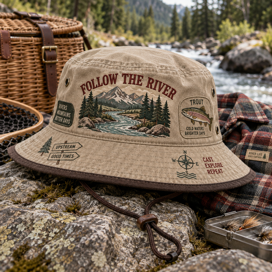 🎣Follow The River Fishing Bucket Hat