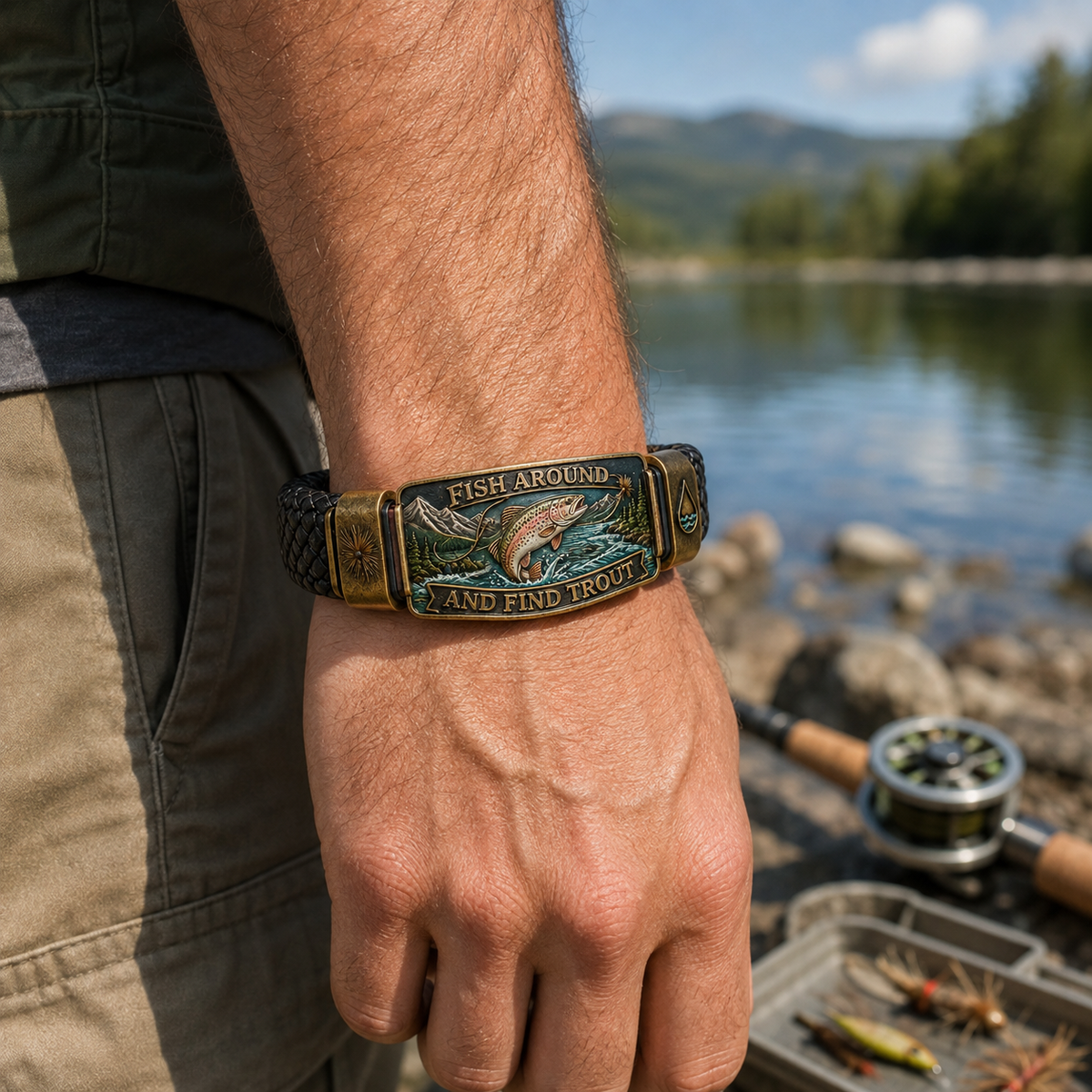 🎣Fish Around And Find Trout Vintage Fly Fishing Bracelet