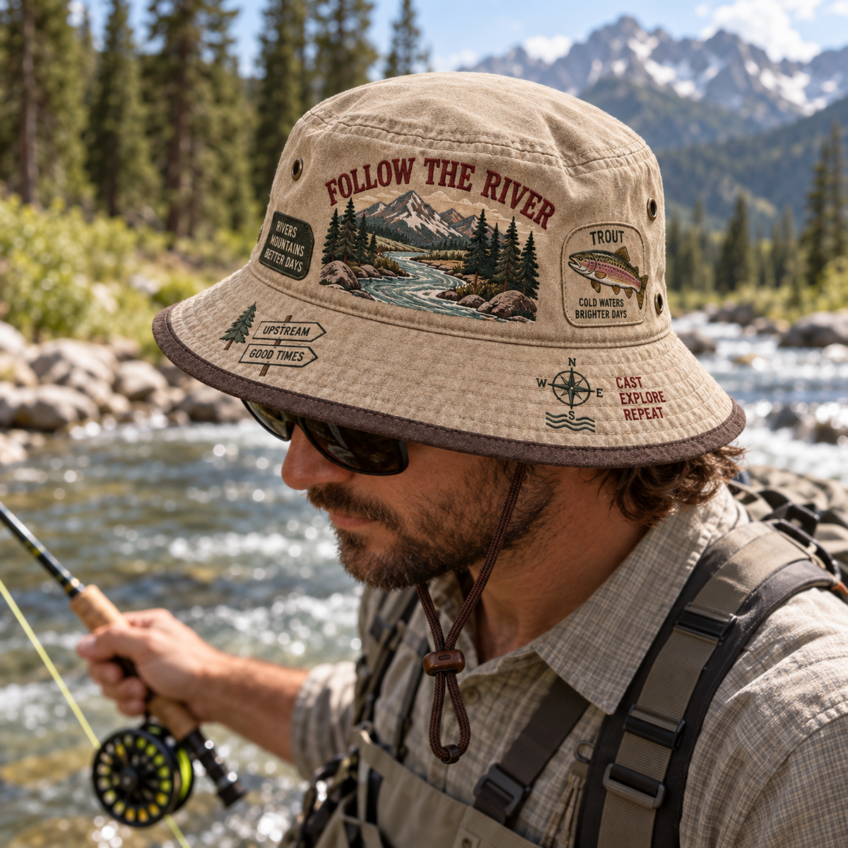 🎣Follow The River Fishing Bucket Hat
