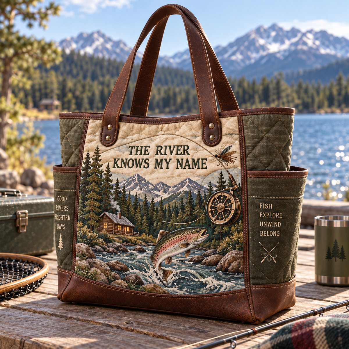 River Knows My Name Vintage Fly Fishing Canvas Tote Bag