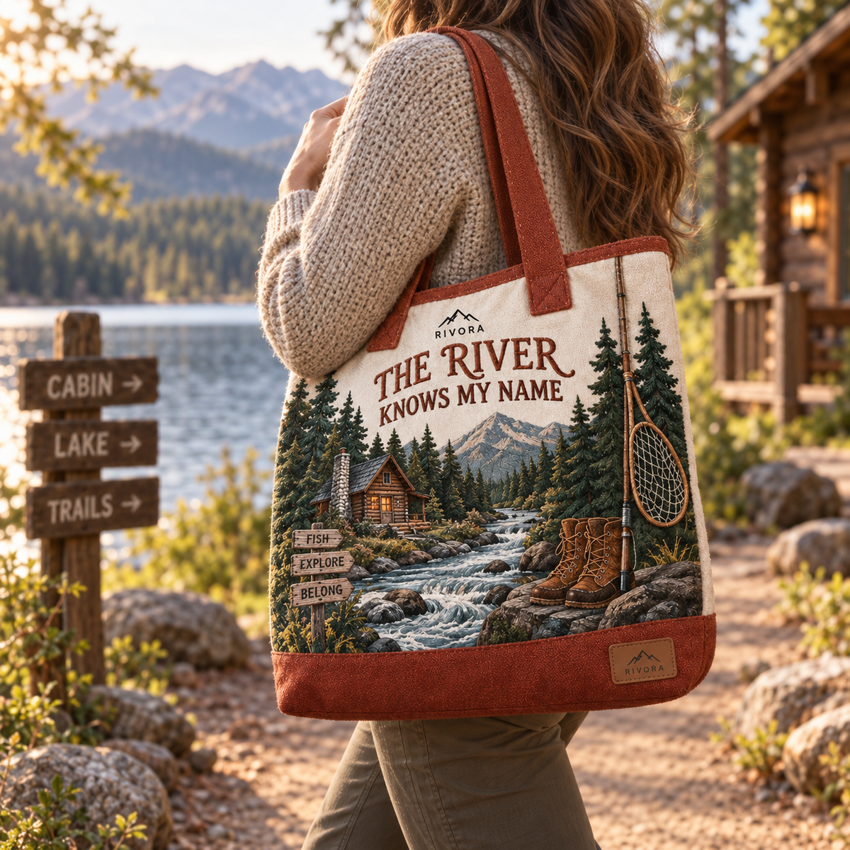 The River Knows My Name Rustic Fly Fishing Canvas Tote Bag