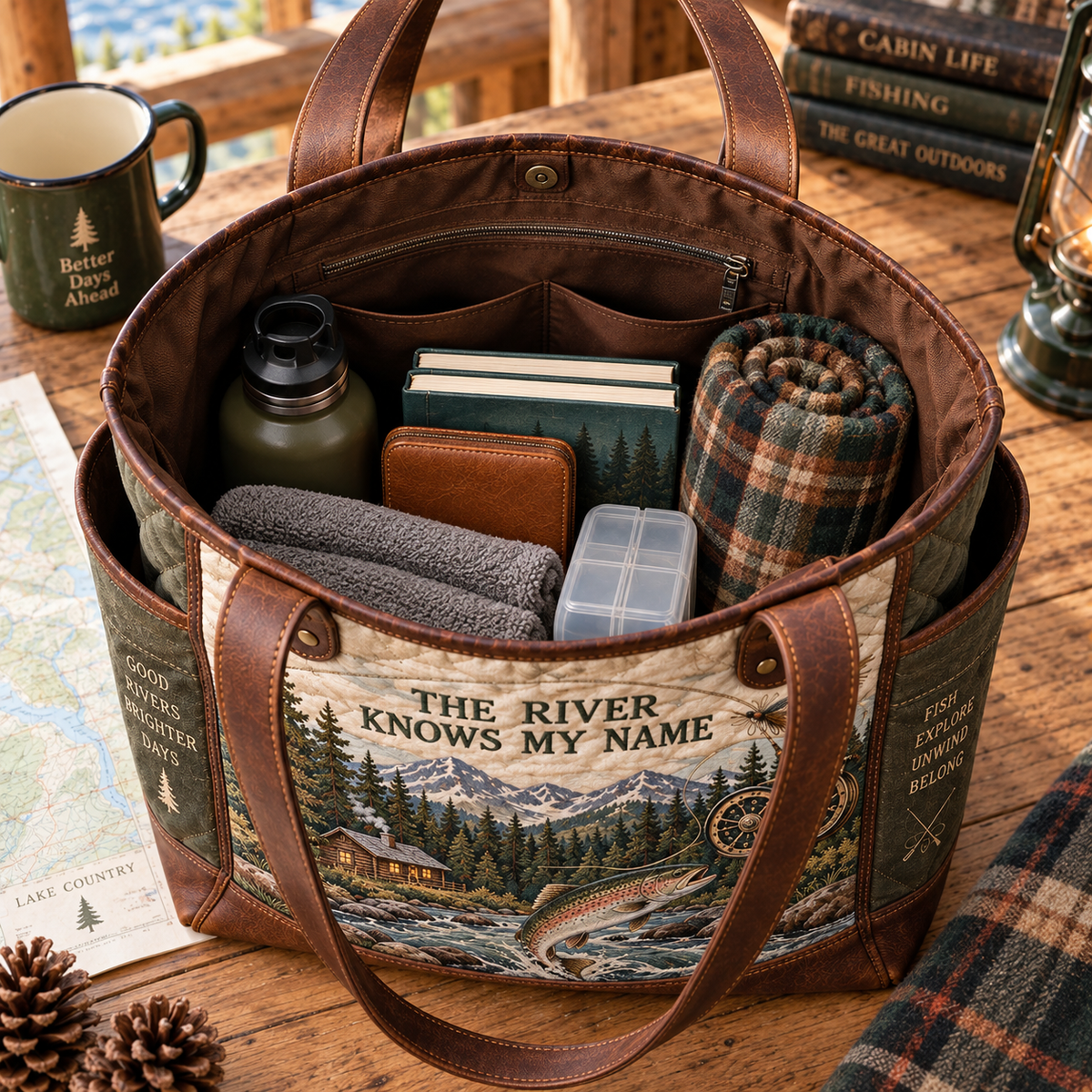 River Knows My Name Vintage Fly Fishing Canvas Tote Bag