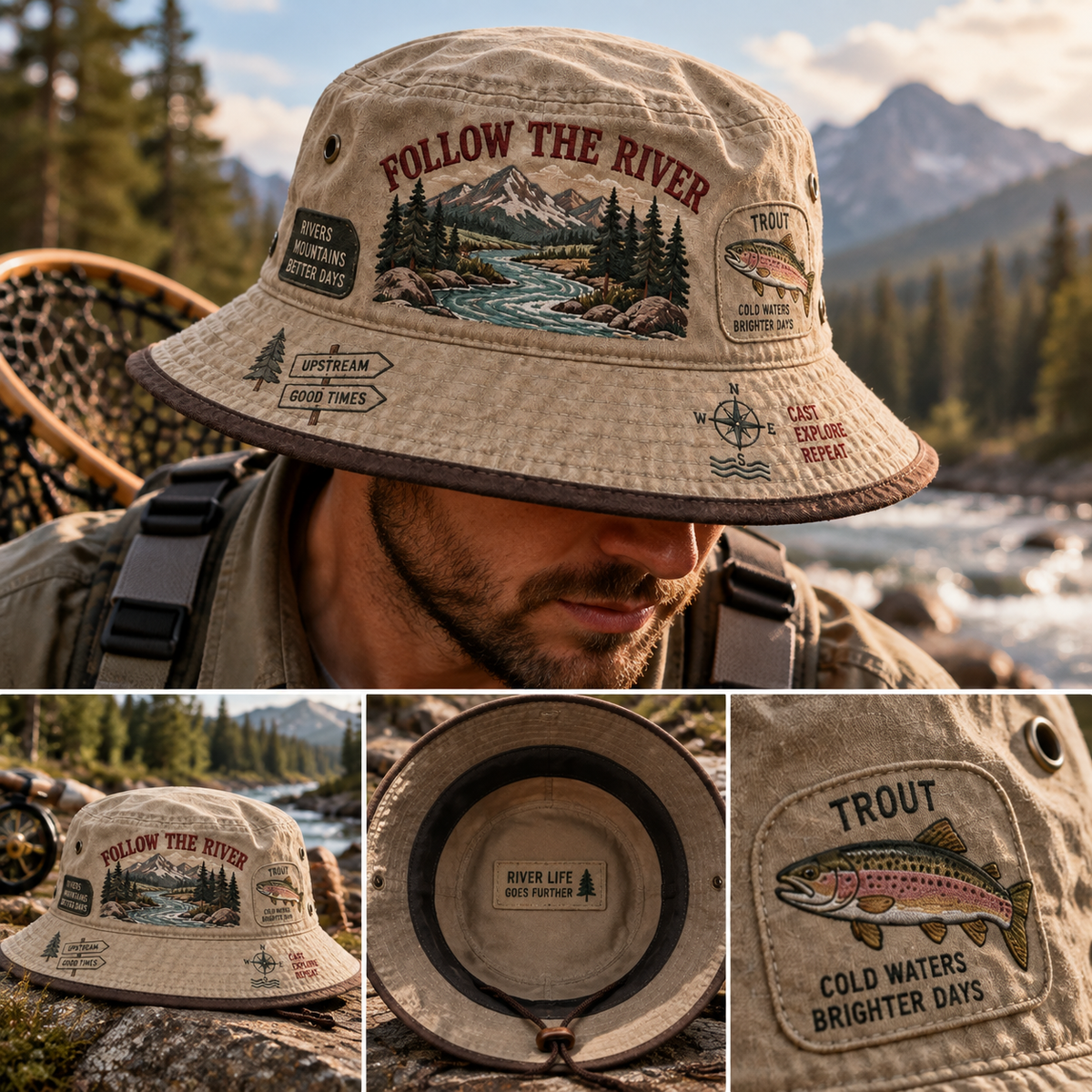 🎣Follow The River Fishing Bucket Hat