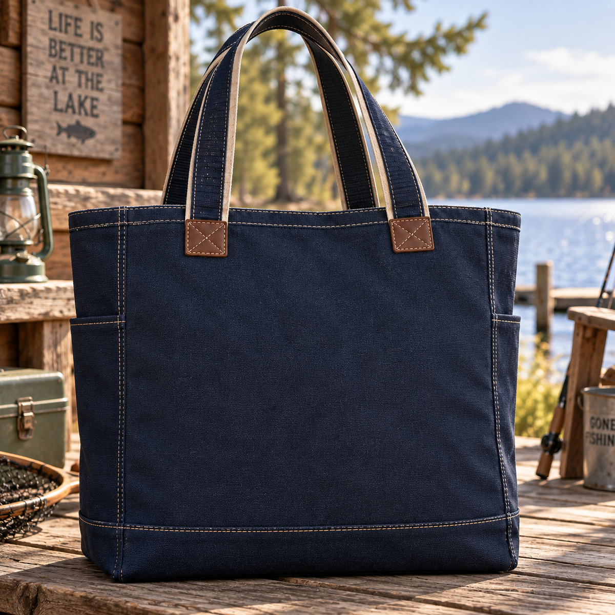 Lake Days Best Days Vintage Fishing Canvas Tote Bag