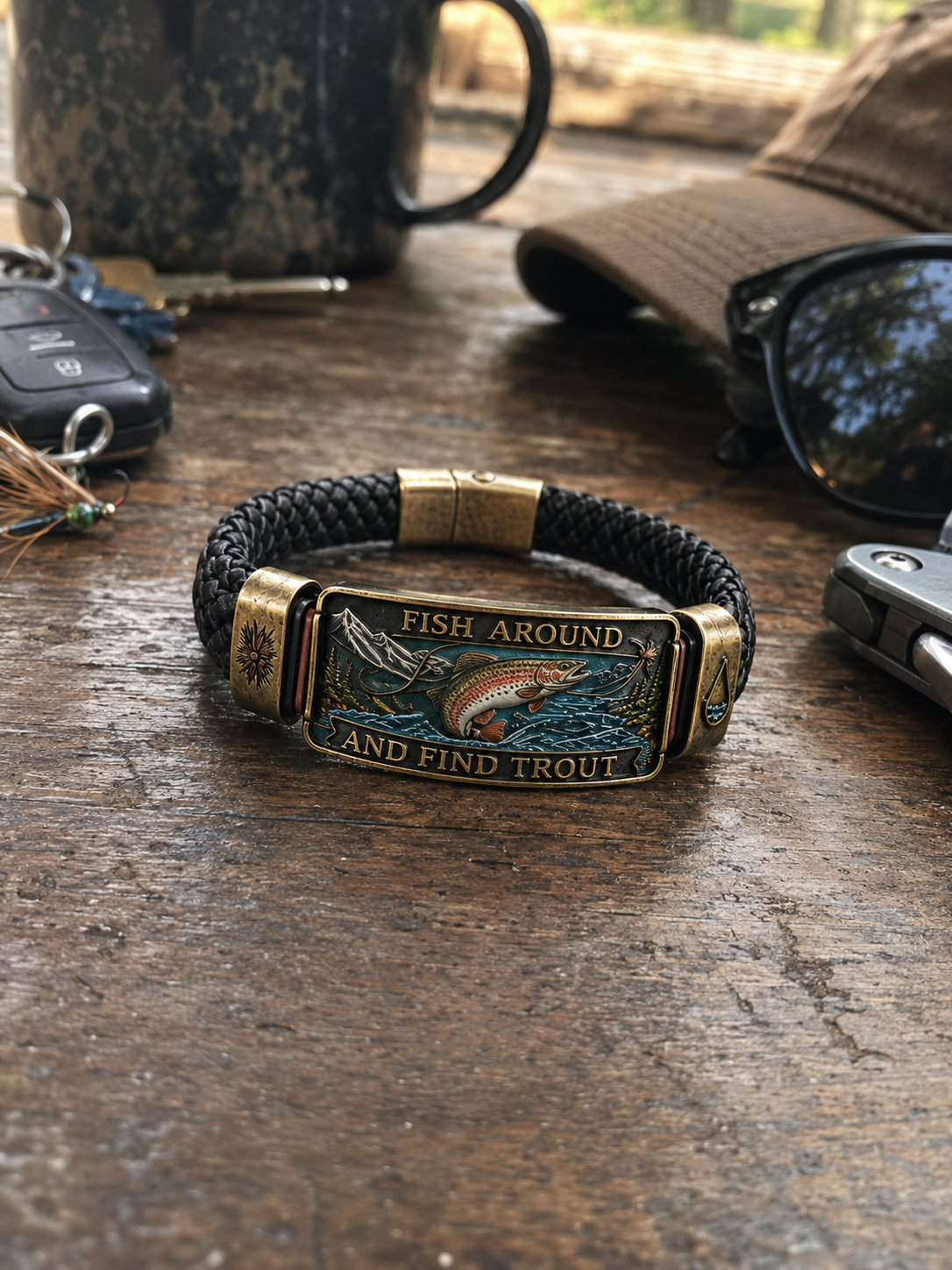 🎣Fish Around And Find Trout Vintage Fly Fishing Bracelet